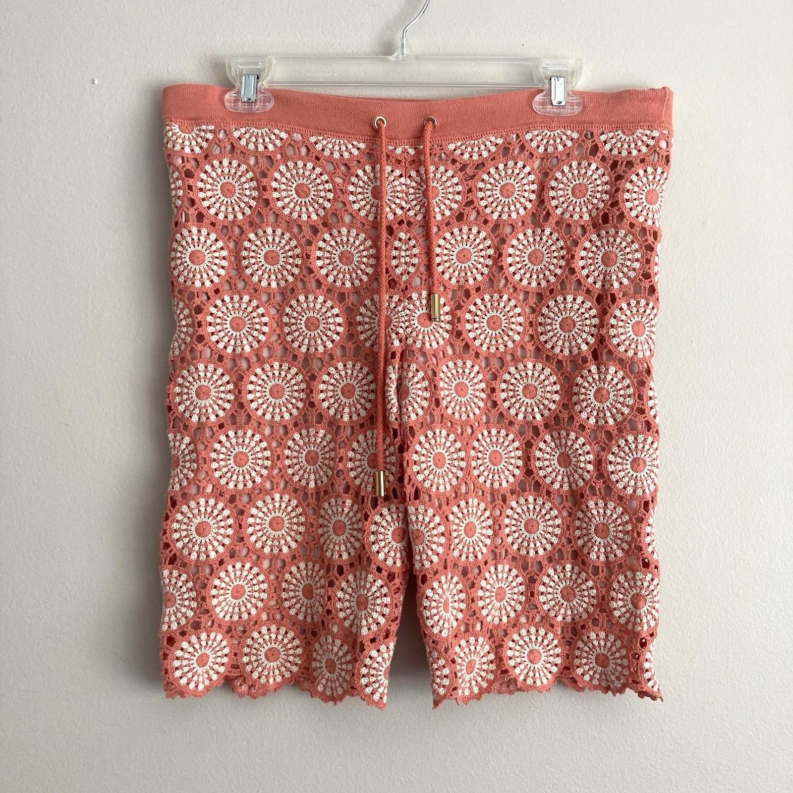 Tory Burch Womens Pink Crochet Knit Cotton Shorts Size Small Boho Indie Hippie